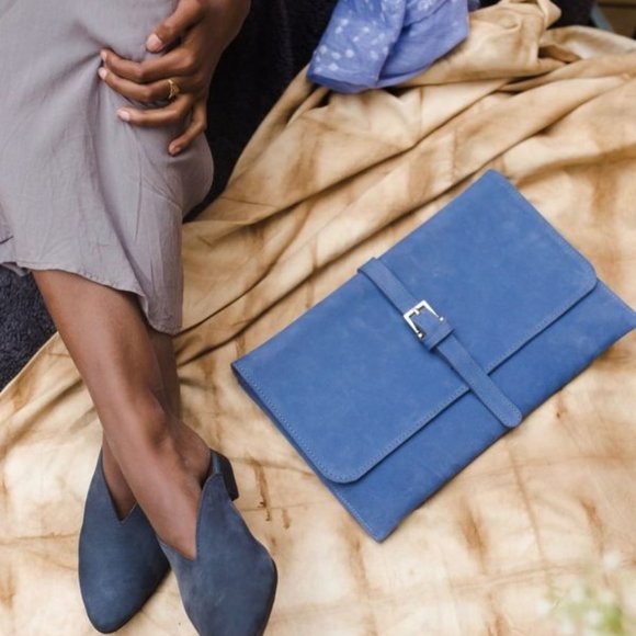 Luxury Leather Suede Soft Blue Envelope Bag